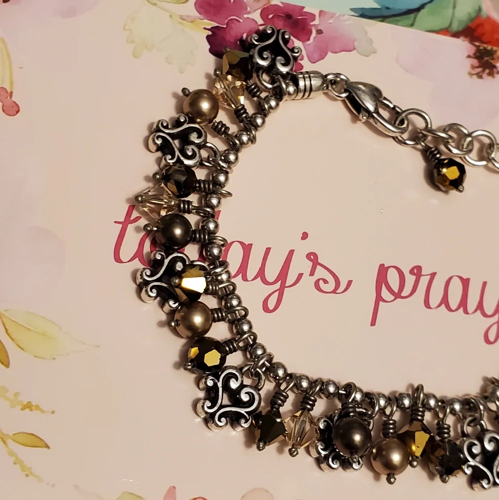 Brighton CANNES NEUTRAL Silver Mega Scroll Gold Bronze Balls Beads Bracelet